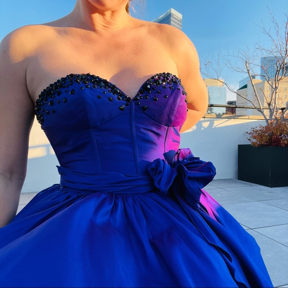 Corset Crystal Chameleon Silk Tutu Standing A-Line Princess Strapless Mini Dress - Picture 9 of 16